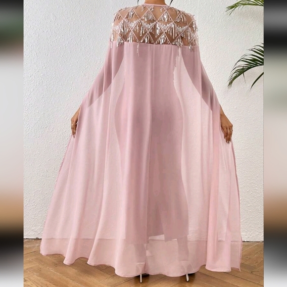 Elegant Two-Piece Set Women Glitter Decorated Shawl Dress 2 Piece Set - Picture 2 of 5